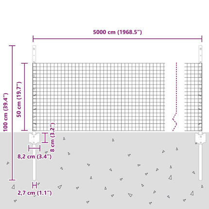 Udendørs svejset trådhegn med stolper 50 x 0,5 m Grå Mesh