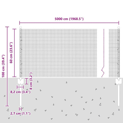 Udendørs svejset trådhegn med stolper 50 x 0,6 m Grå Mesh