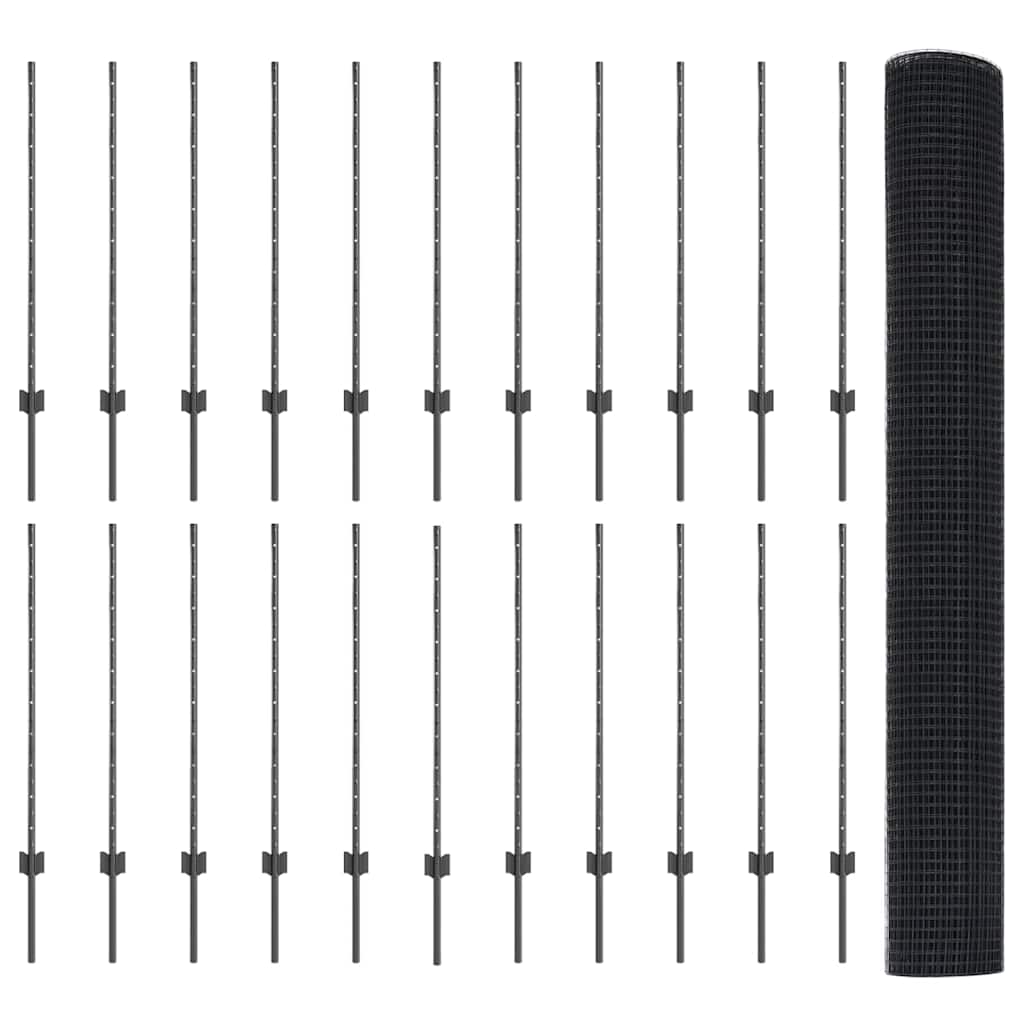 Svejsestålhegn med stolpe 50 x 1 m (B x H) PVC-belagt stål Grå