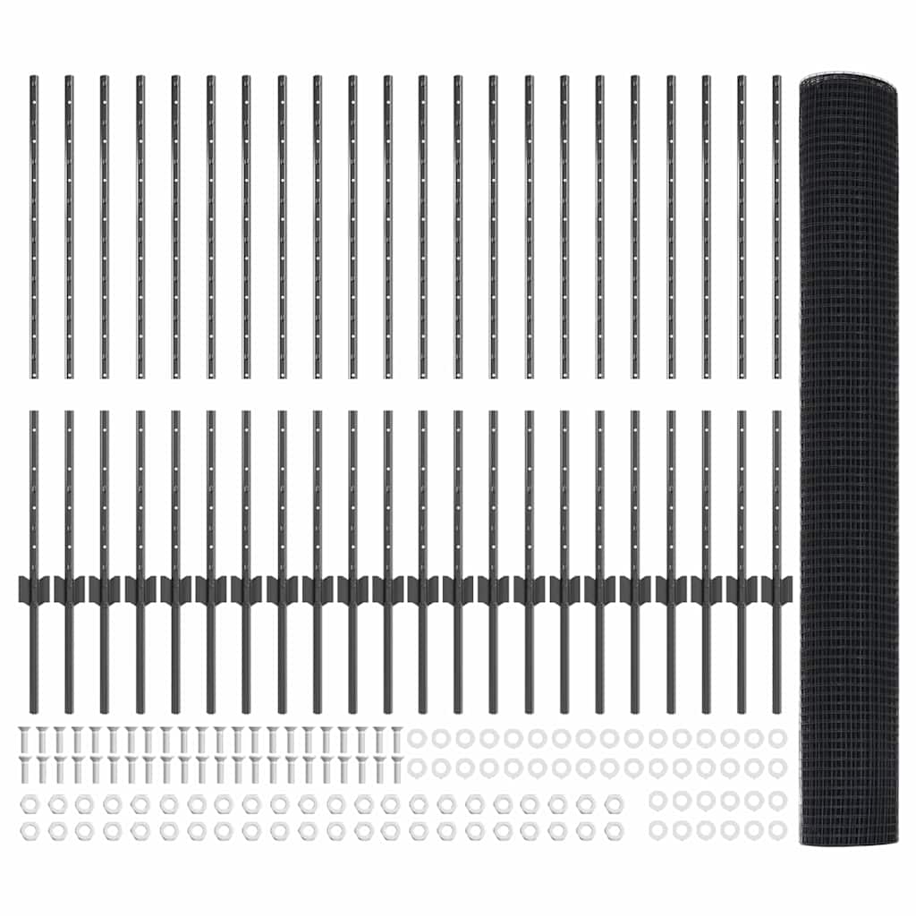 Svejsestålhegn med stolpe 50 x 1 m (B x H) PVC-belagt stål Grå