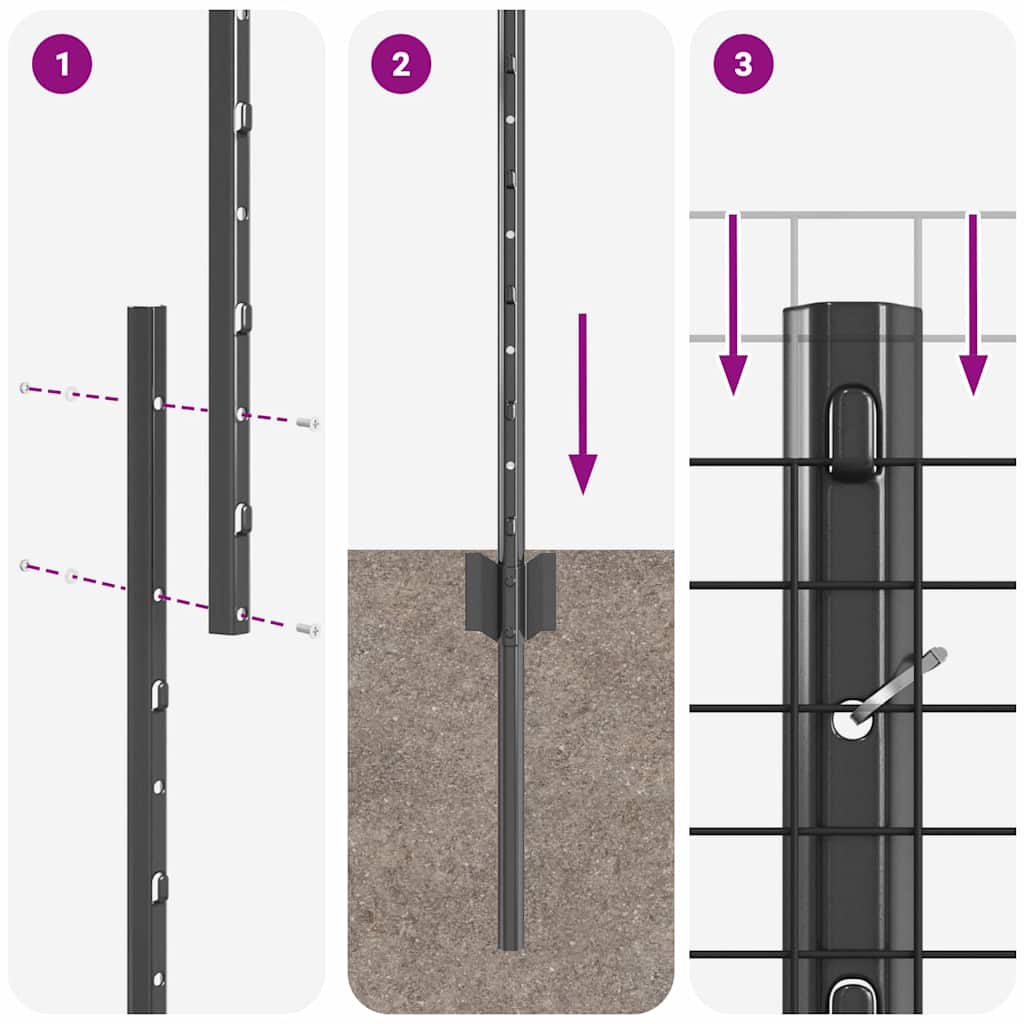 Svejsestålhegn med stolpe 50 x 1 m (B x H) PVC-belagt stål Grå