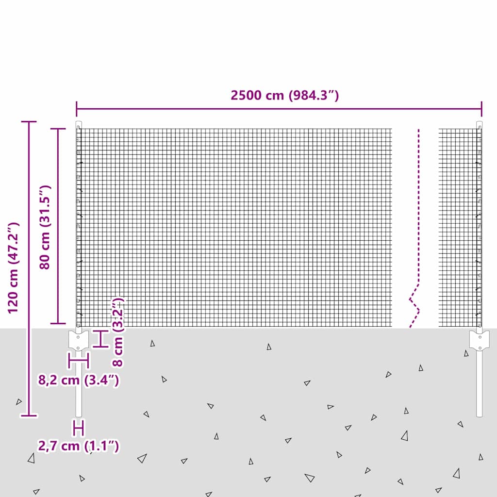 Svejsestålhegn med stolpe 100 x 0,8 m (B x H) PVC-belagt stål