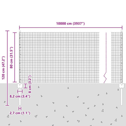 Udendørs svejset trådhegn med stolper 100 x 0,8 m Grå Mesh