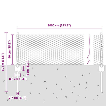 Udendørs sekskantet hegn med stolpe 10 x 0,4 m PVC-belagt stål
