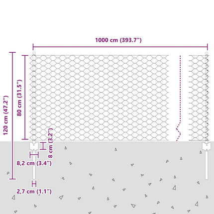Udendørs sekskantet hegn med stolpe 10 x 0,8 m PVC-belagt stål