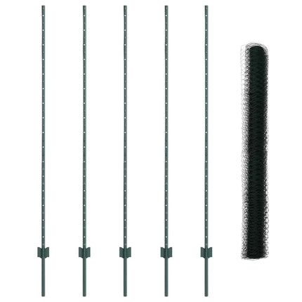 Sekskantet hegn med stolpe 10 x 1,5 m PVC-belagt stål Grøn Mesh