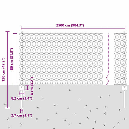Udendørs sekskantet hegn med stolpe 25 x 0,8 m PVC-belagt stål