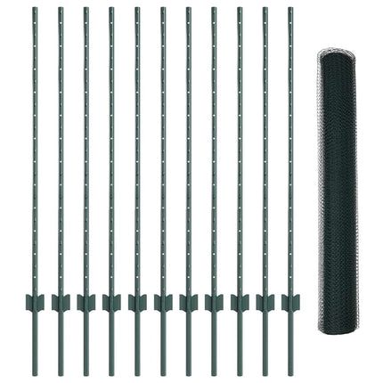 Udendørs sekskantet hegn med stolpe 25 x 1,2 m PVC-belagt stål