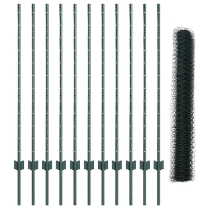 Udendørs sekskantet hegn med stolpe 25 x 1,2 m PVC-belagt stål