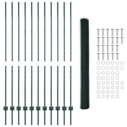 Sekskantet hegn med stolpe 25 x 1,5 m PVC-belagt stål Grøn Mesh
