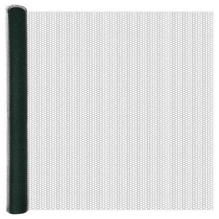 Sekskantet hegn med stolpe 25 x 1,5 m PVC-belagt stål Grøn Mesh