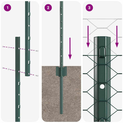 Sekskantet hegn med stolpe 25 x 1,5 m PVC-belagt stål Grøn Mesh