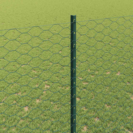 Sekskantet hegn med stolpe 25 x 1,5 m PVC-belagt stål Grøn Mesh