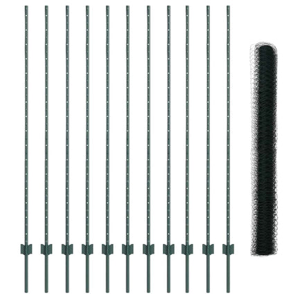 Sekskantet hegn med stolpe 25 x 1,5 m PVC-belagt stål Grøn Mesh