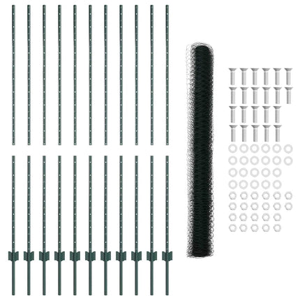 Sekskantet hegn med stolpe 25 x 1,5 m PVC-belagt stål Grøn Mesh