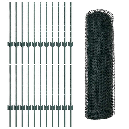 Udendørs sekskantet hegn med stolpe 50 x 0,6 m PVC-belagt stål