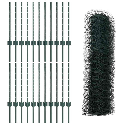 Udendørs sekskantet hegn med stolpe 50 x 0,6 m PVC-belagt stål
