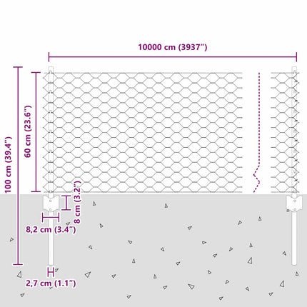 Udendørs sekskantet hegn med stolpe 100 x 0,6 m PVC-belagt stål