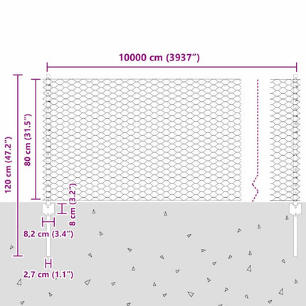Udendørs sekskantet hegn med stolpe 100 x 0,8 m PVC-belagt stål