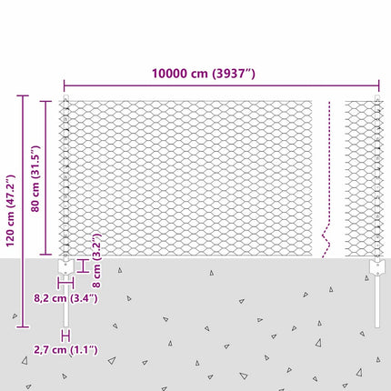 Udendørs sekskantet hegn med stolpe 100 x 0,8 m PVC-belagt stål