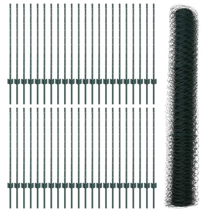 Sekskantet hegn med stolpe 100 x 1 m PVC-belagt stål Grøn Mesh