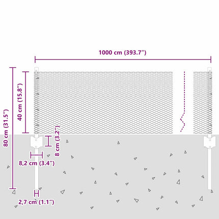 Udendørs sekskantet hegn med stolpe 10 x 0,4 m PVC-belagt stål