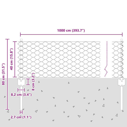 Udendørs sekskantet hegn med stolpe 10 x 0,4 m PVC-belagt stål