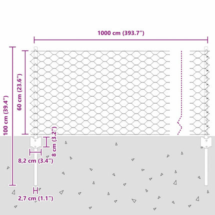Sekskantet hegn med stolpe 10 x 0,6 m PVC-belagt stål Grå Mesh