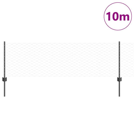 Sekskantet hegn med stolpe 10 x 0,6 m PVC-belagt stål Grå Mesh