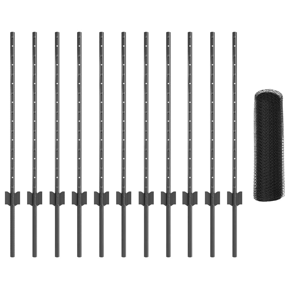 Hegn med post Grå 0,8 x 10 m Stål og PVC
