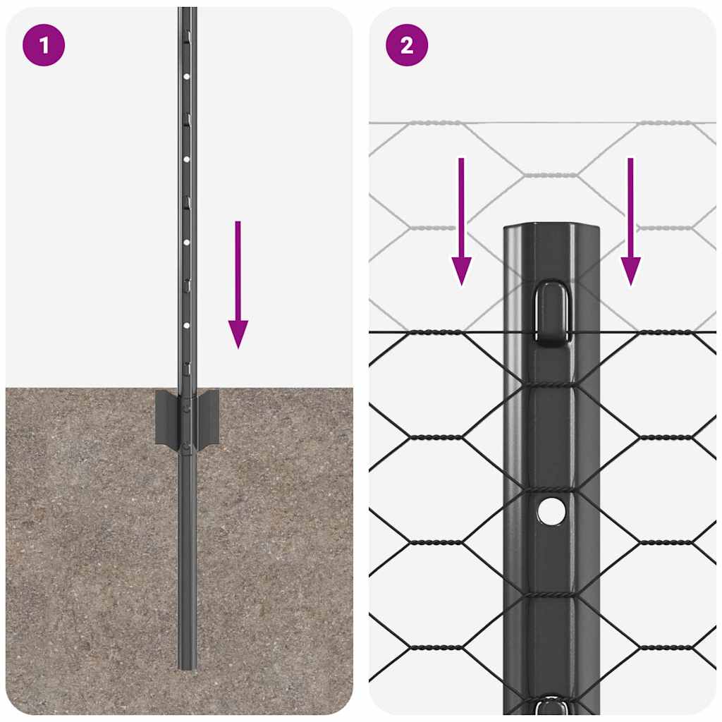 Hegn med post Grå 0,8 x 10 m Stål og PVC