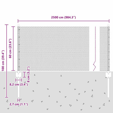 Udendørs sekskantet hegn med stolpe 25 x 0,6 m PVC-belagt stål