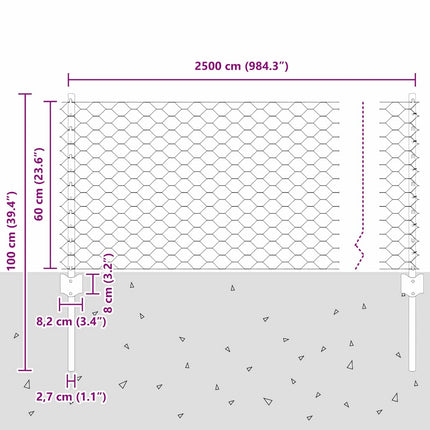 Udendørs sekskantet hegn med stolpe 25 x 0,6 m PVC-belagt stål