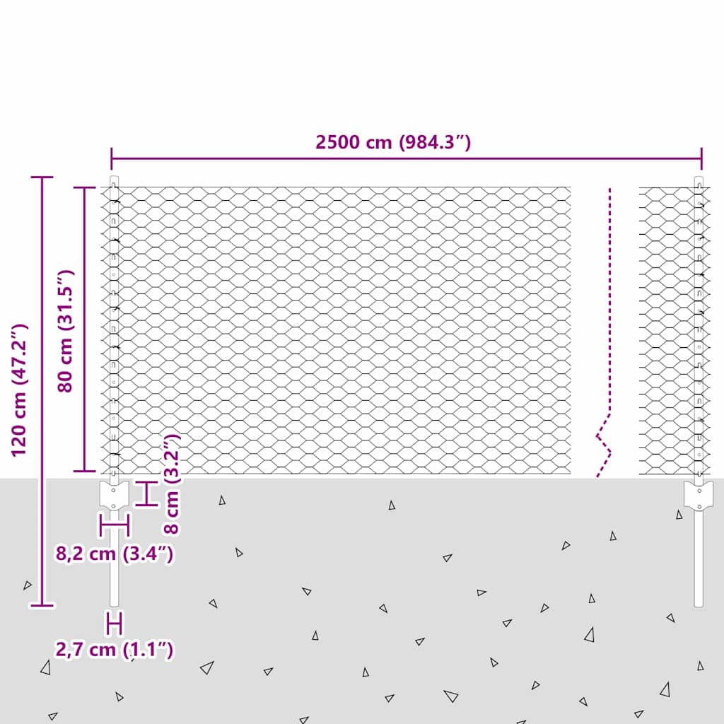 Svejset Trådhegn 25 x 0,8 m (B x H) PVC-belagt stål Grå Mesh