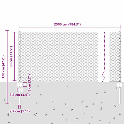 Udendørs sekskantet hegn med stolpe 25 x 0,8 m PVC-belagt stål