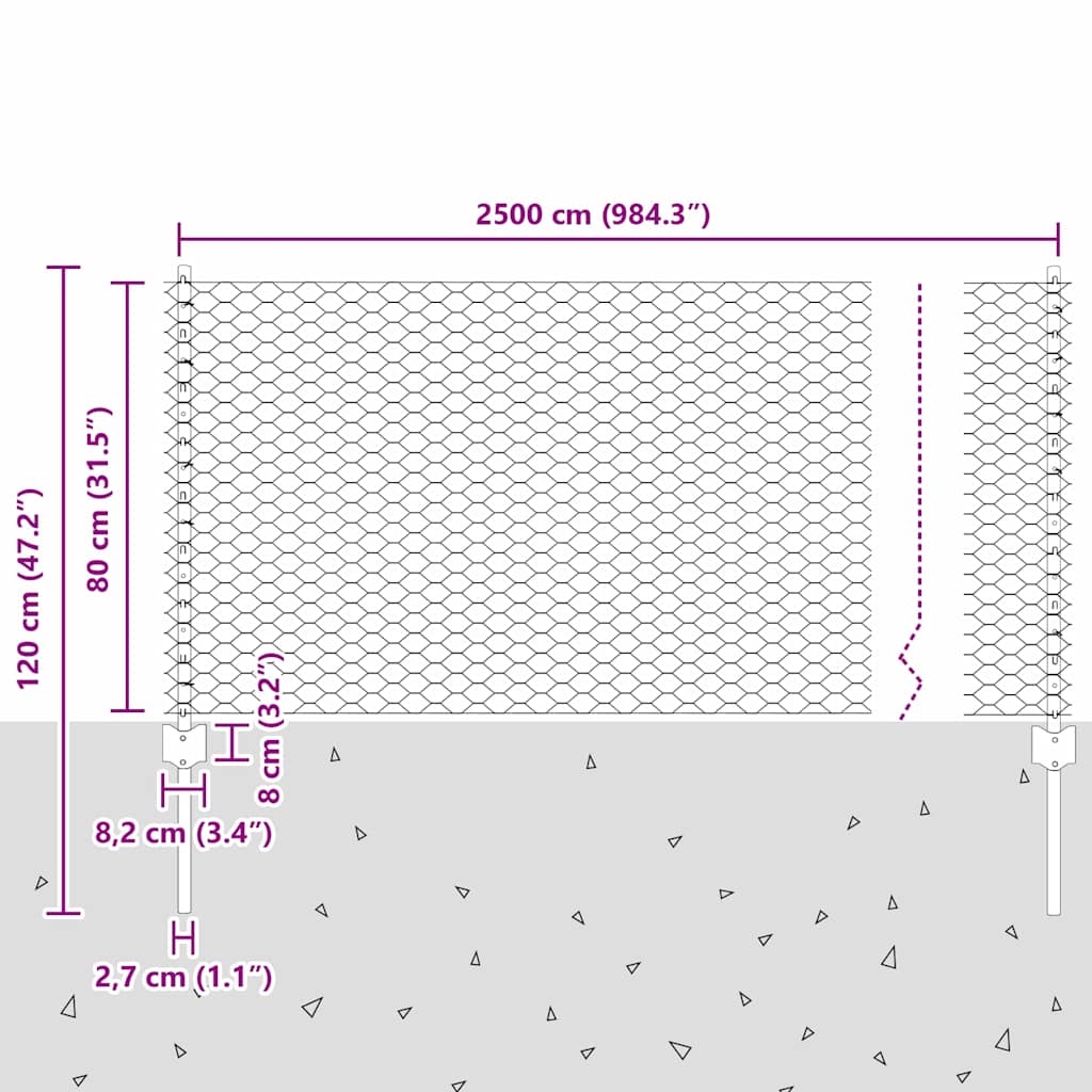 Svejset Trådhegn 25 x 0,8 m (B x H) PVC-belagt stål Grå Mesh