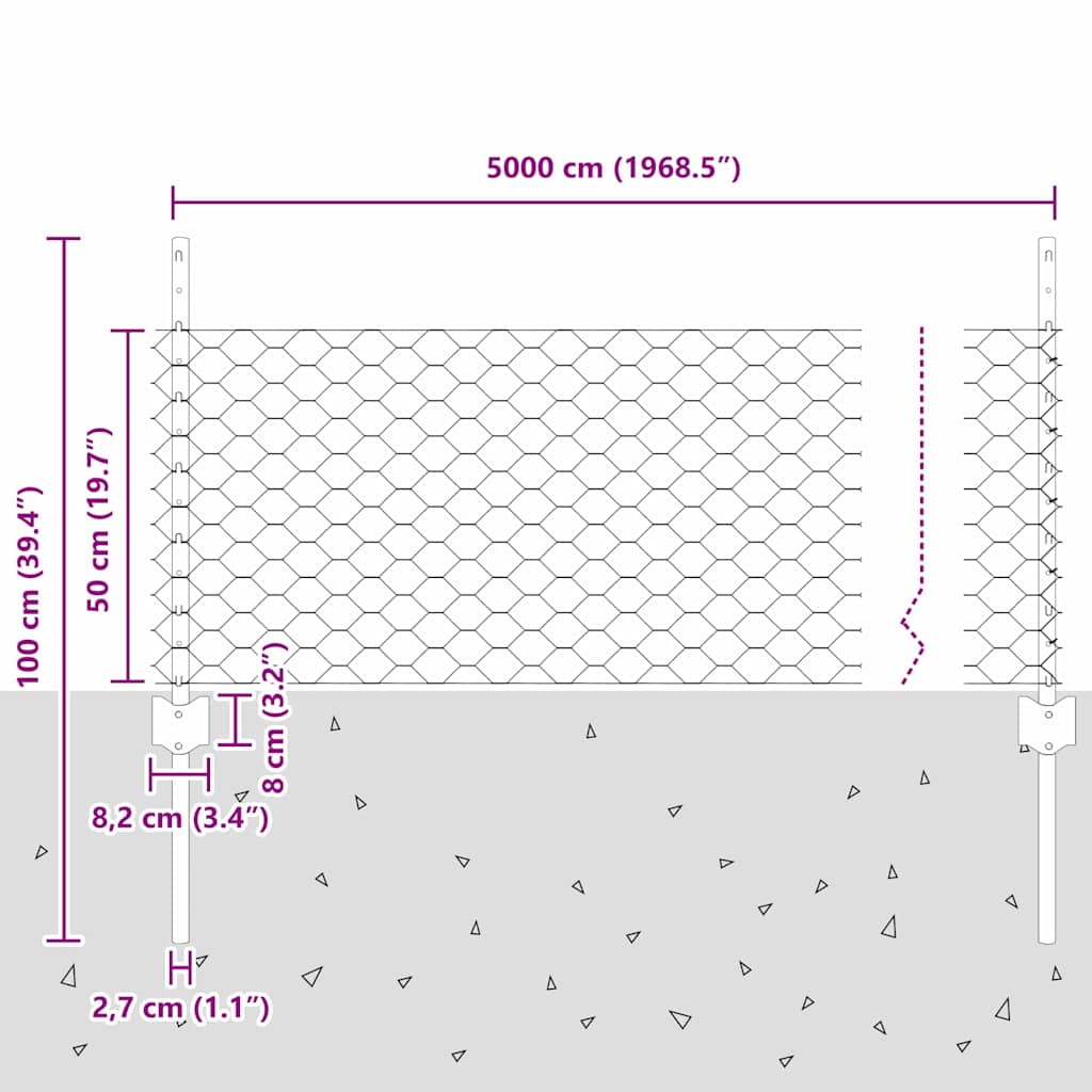 Svejset Trådhegn 50 x 0,5 m (B x H) PVC-belagt stål Grå Mesh