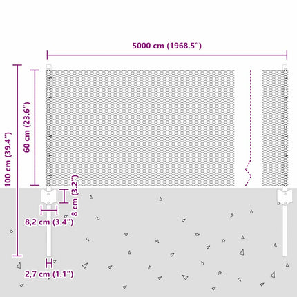 Udendørs sekskantet hegn med stolpe 50 x 0,6 m PVC-belagt stål