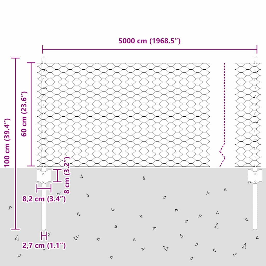 Svejset Trådhegn 50 x 0,6 m (B x H) PVC-belagt stål Grå Mesh