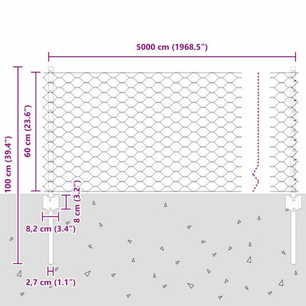 Udendørs sekskantet hegn med stolpe 50 x 0,6 m PVC-belagt stål