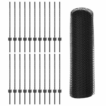Udendørs sekskantet hegn med stolpe 50 x 0,8 m PVC-belagt stål