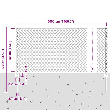 Udendørs sekskantet hegn med stolpe 50 x 0,8 m PVC-belagt stål