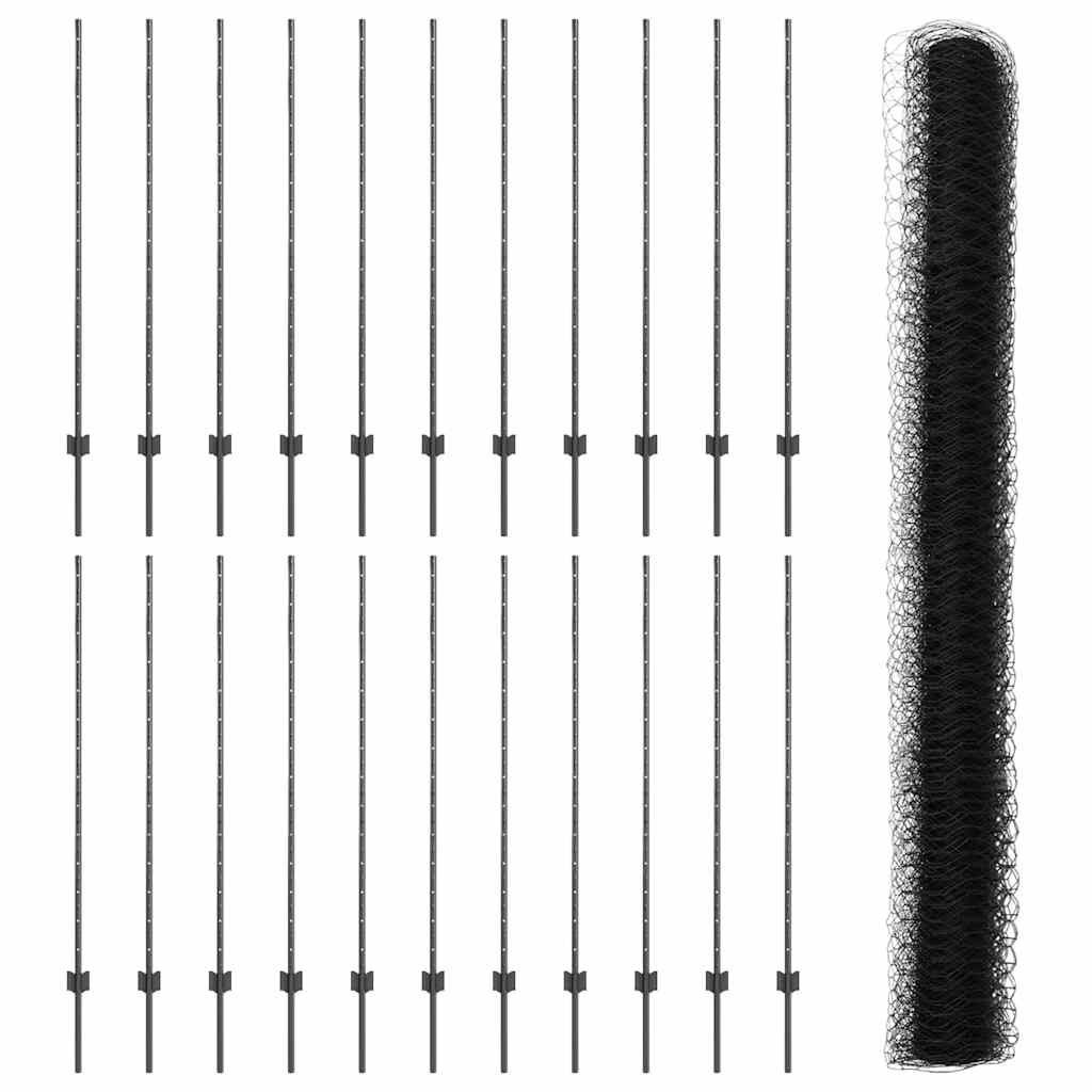 Hegn med post Grå 1,4 x 50 m Stål og PVC