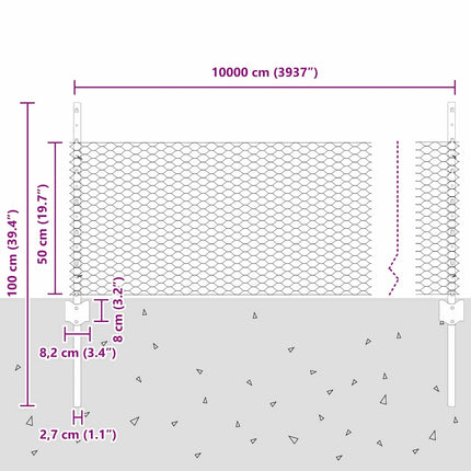 Udendørs sekskantet hegn med stolpe 100 x 0,5 m PVC-belagt stål
