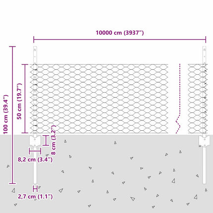 Udendørs sekskantet hegn med stolpe 100 x 0,5 m PVC-belagt stål