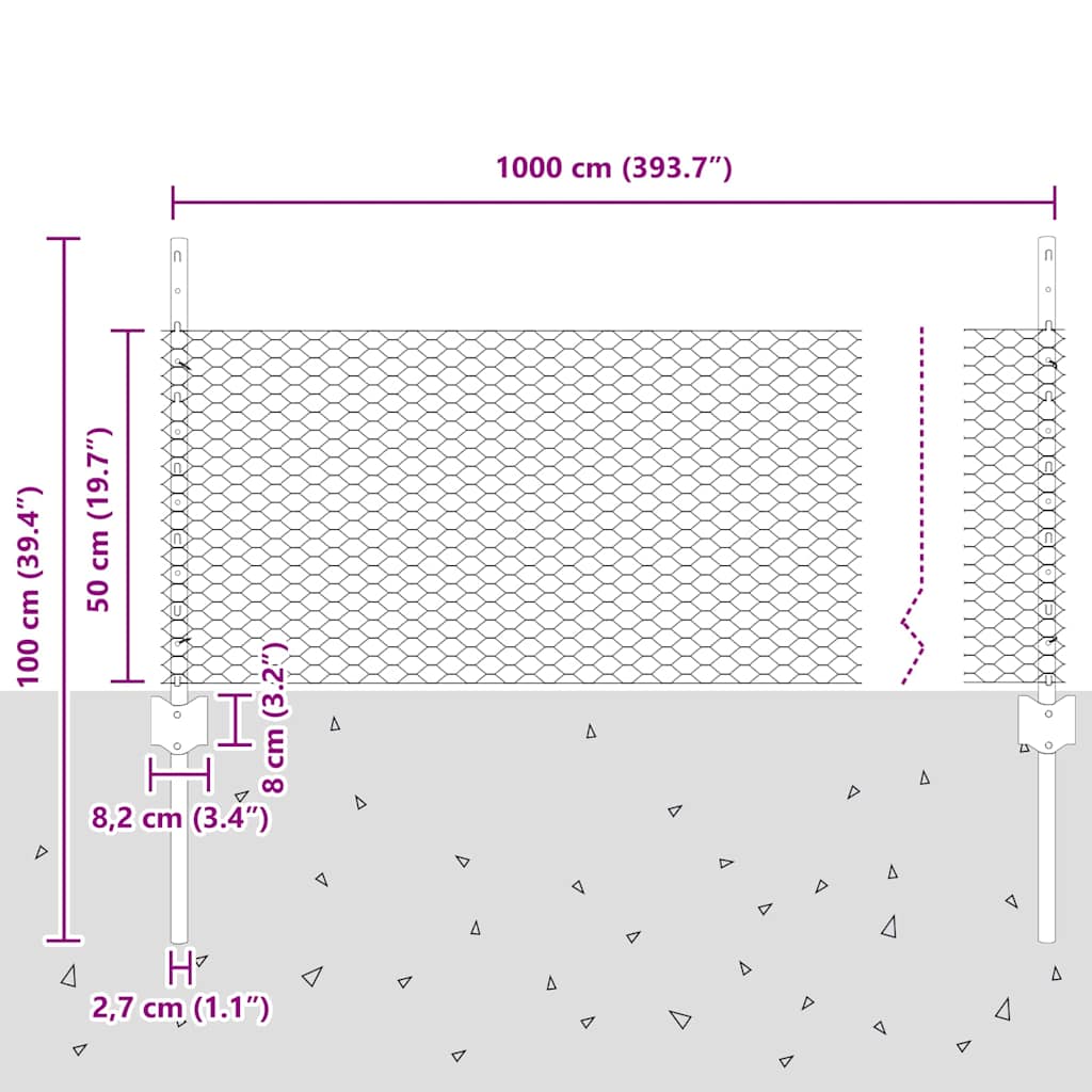 Svejset Trådhegn 10 x 0,5 m (B x H) Hot-Dip Galvaniseret Stål