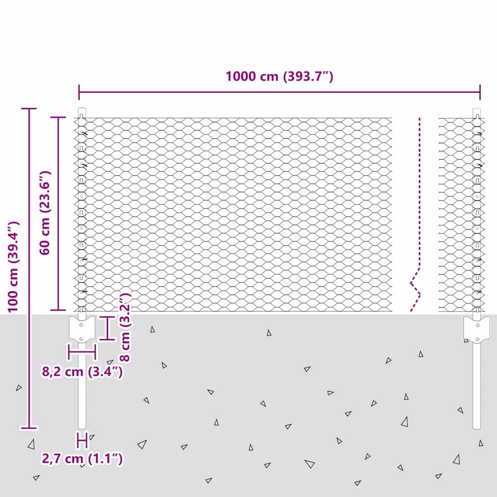 Svejset Trådhegn 10 x 0,6 m (B x H) Hot-Dip Galvaniseret Stål
