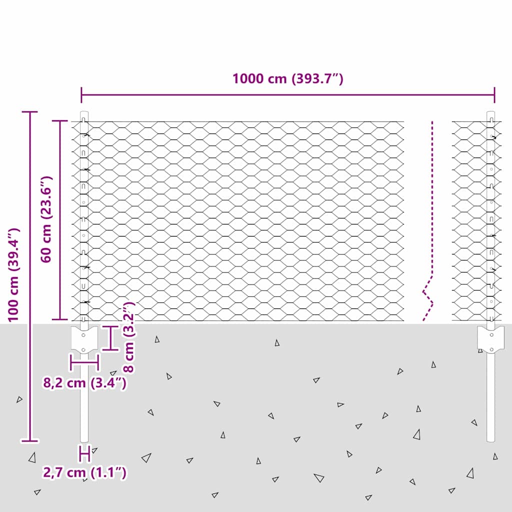 Svejset Trådhegn 10 x 0,6 m (B x H) Hot-Dip Galvaniseret Stål