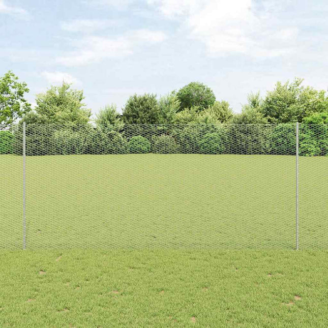 Udendørs sekskantet hegn med stolpe 10 x 1,4 m Sølv Mesh