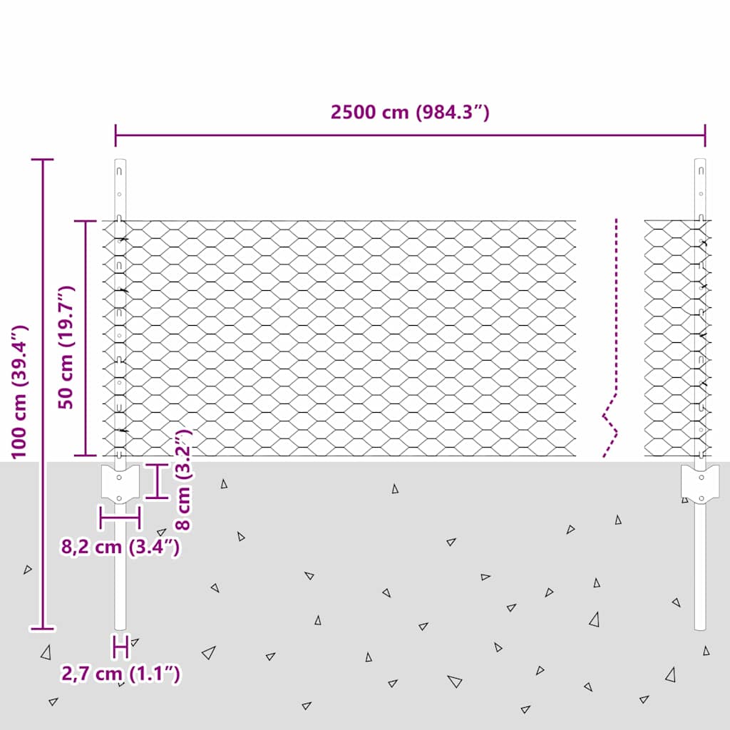 Svejset Trådhegn 25 x 0,5 m (B x H) Hot-Dip Galvaniseret Stål